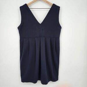 BY TAVI Navy Blue V Neck Tunic Dress‎ Women Large Academia Jumper Pleated Casual